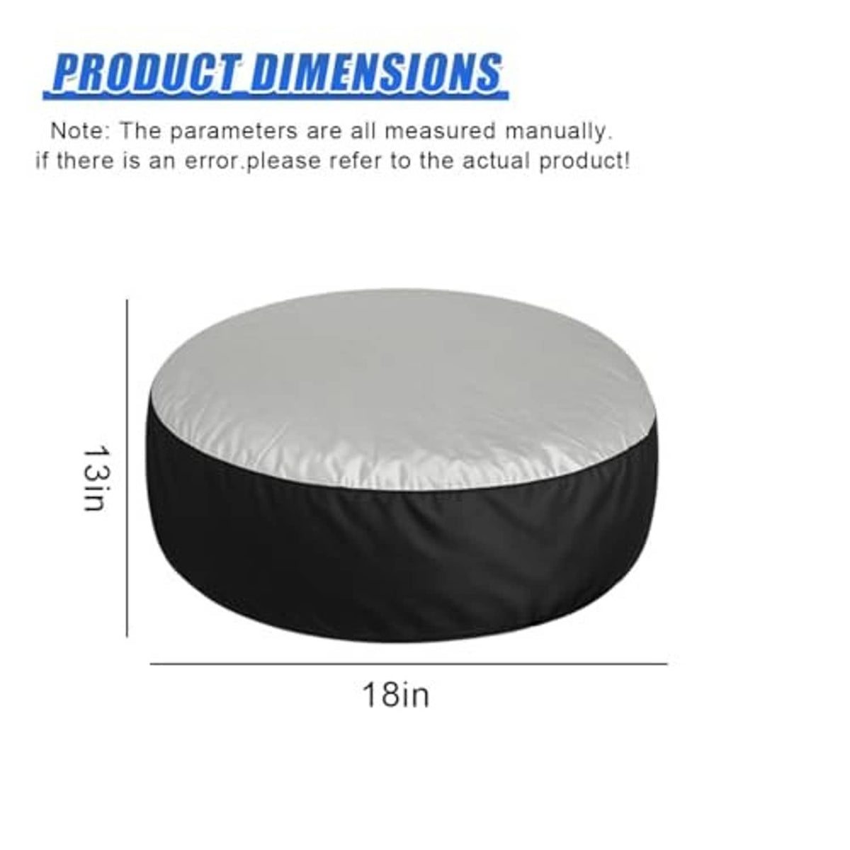 Round tire cover storage bag, white top and black sides, about 18 in wide