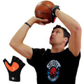Basketball shooting aid glove in black with orange palm insert