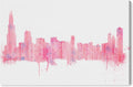 Wrapped canvas wall art with pink abstract city skyline and mirrored paint splatter lines