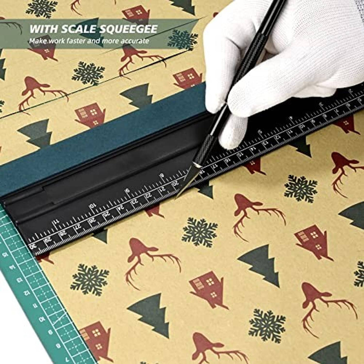 Window tint squeegee tool with black ruler edge and felt base for smoothing film