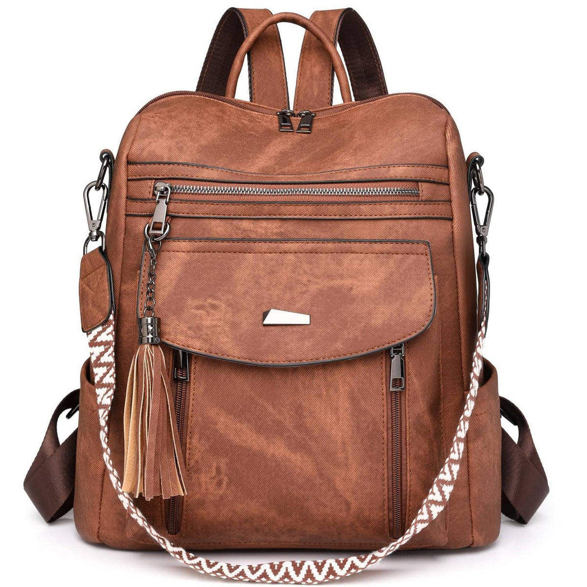 RivetOak Rcrirth PU Leather Backpack Purse for Women | Fashion Tassel Purse, Brown
