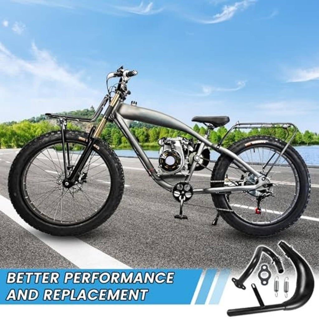 Black motorcycle exhaust expansion chamber pipe kit with mounting parts