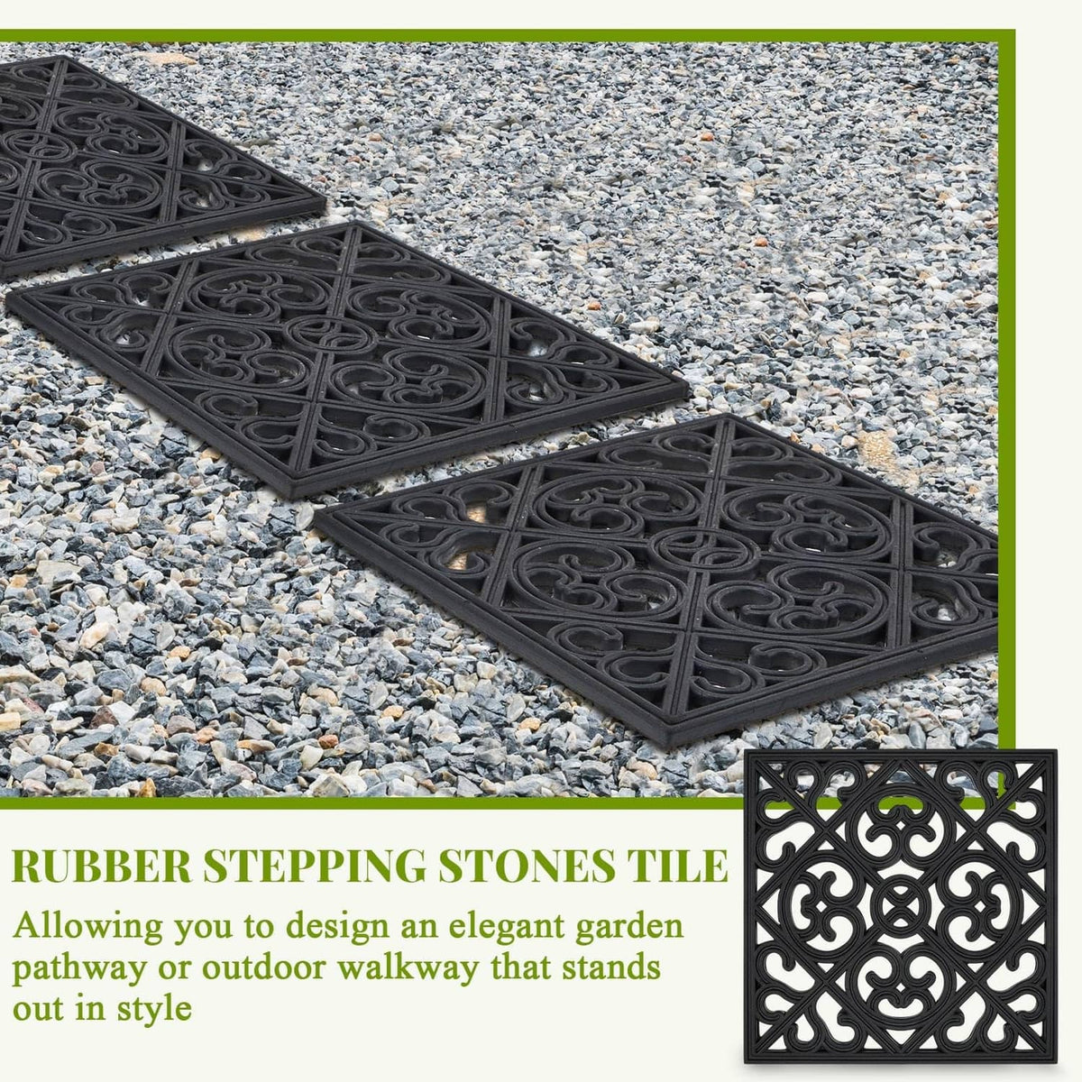 RivetOak Pangda 8 Pcs Rubber Stepping Stones Outdoor Garden Cross Square, Black