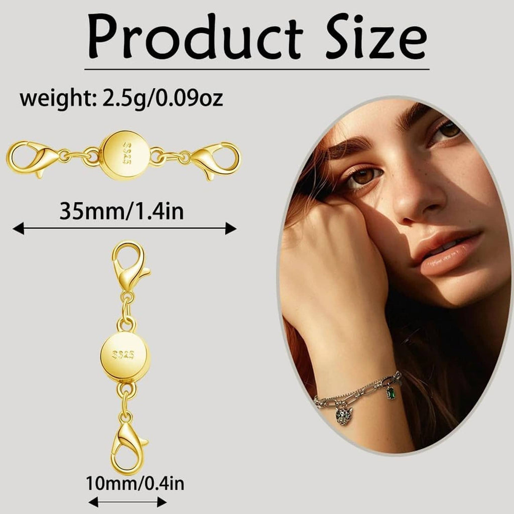 Gold magnetic necklace clasp with round 925 disc and small hook link