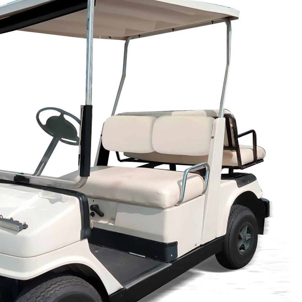 Off-white golf cart seat back cushion installed on a golf cart