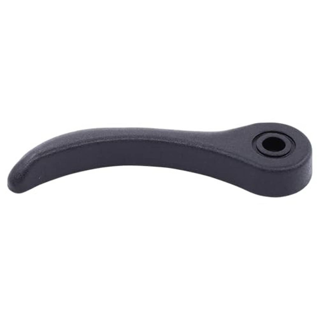 Dark recliner adjustment handle with curved profile and round mounting socket