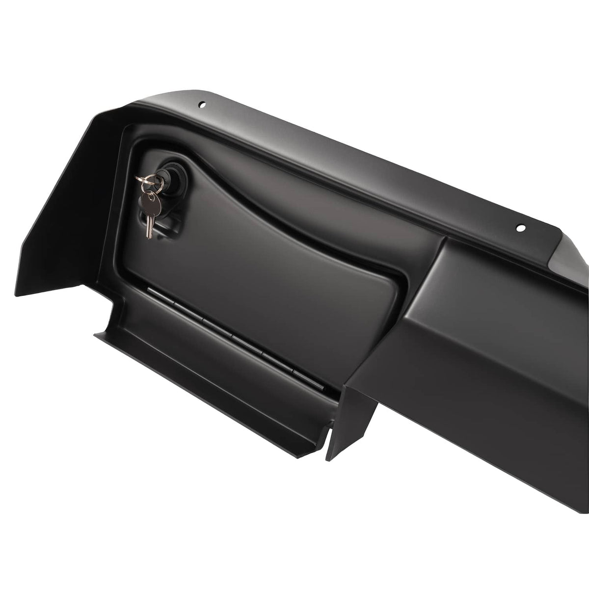 Matte black dashboard cover with lock cylinder opening and contoured molded panel