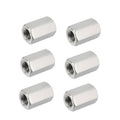 Set of chrome hex coupling nuts with internal threads, compact and ready to fit
