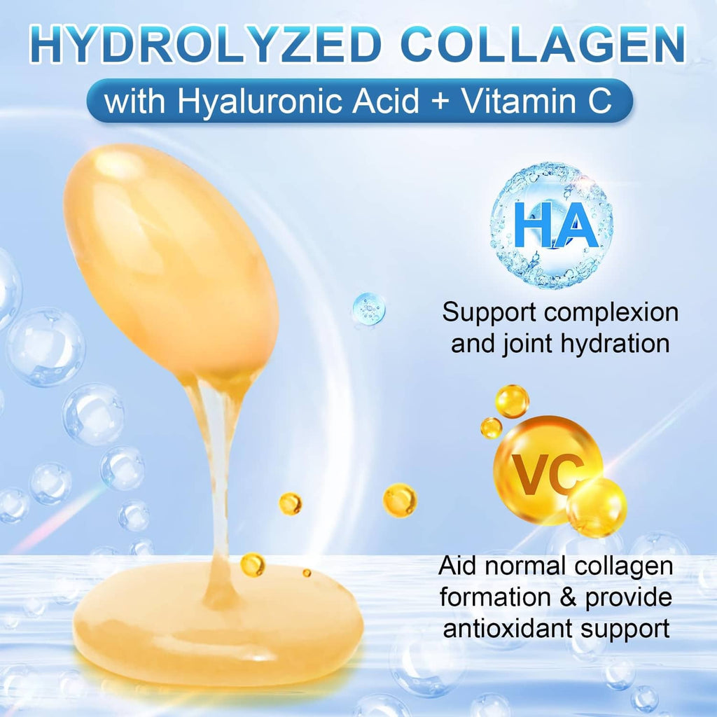 Hydrolyzed collagen peptides softgel bottle with hyaluronic acid and vitamin C
