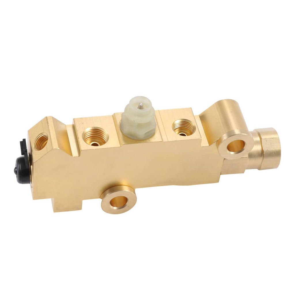 Brass disc/drum brake proportioning valve with threaded ports and white plastic insert