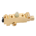 Brass disc/drum brake proportioning valve with threaded ports and white plastic insert