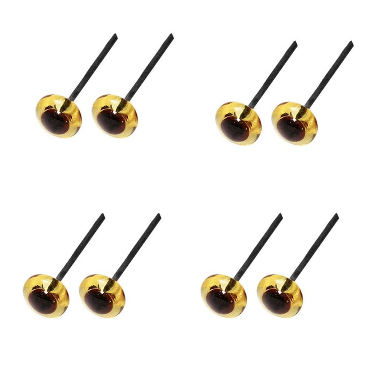 Amber glass eyes with black stems, six pairs shown