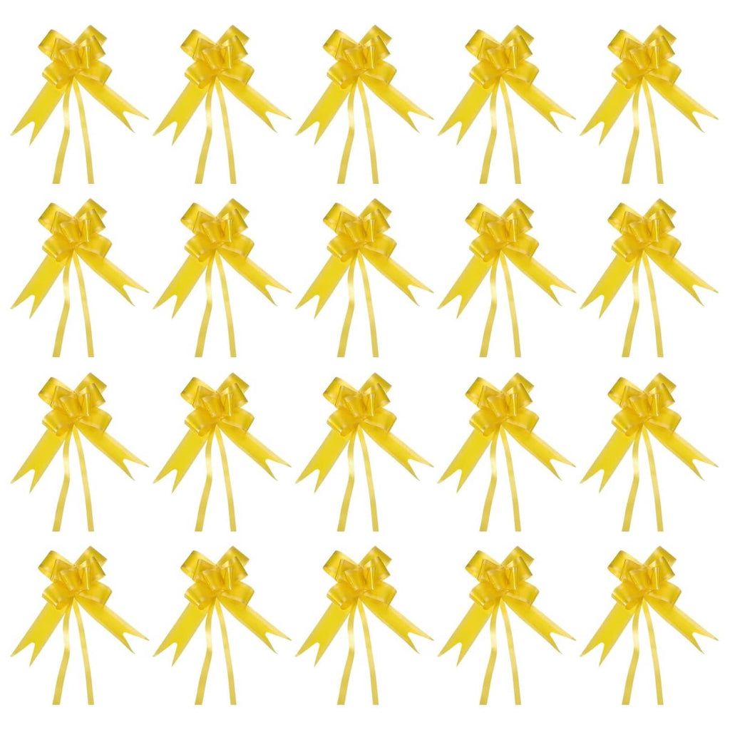 Yellow large gift bows set with long ribbon tails (multiple bows shown)