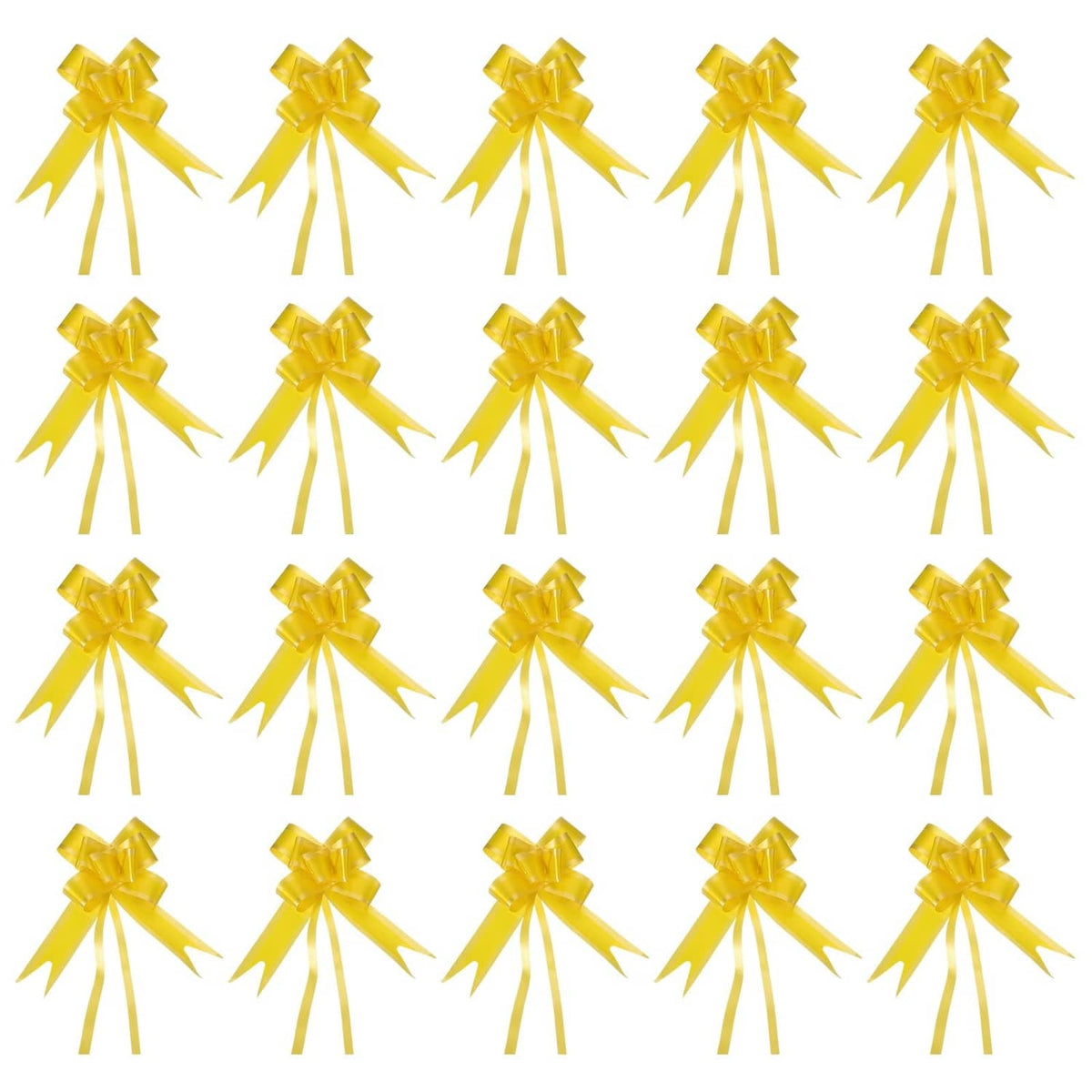 Yellow large gift bows set with long ribbon tails (multiple bows shown)