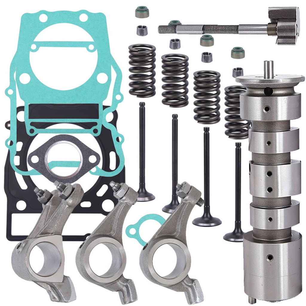 Engine camshaft housing, rocker arms, valve springs, and multiple gasket sheets