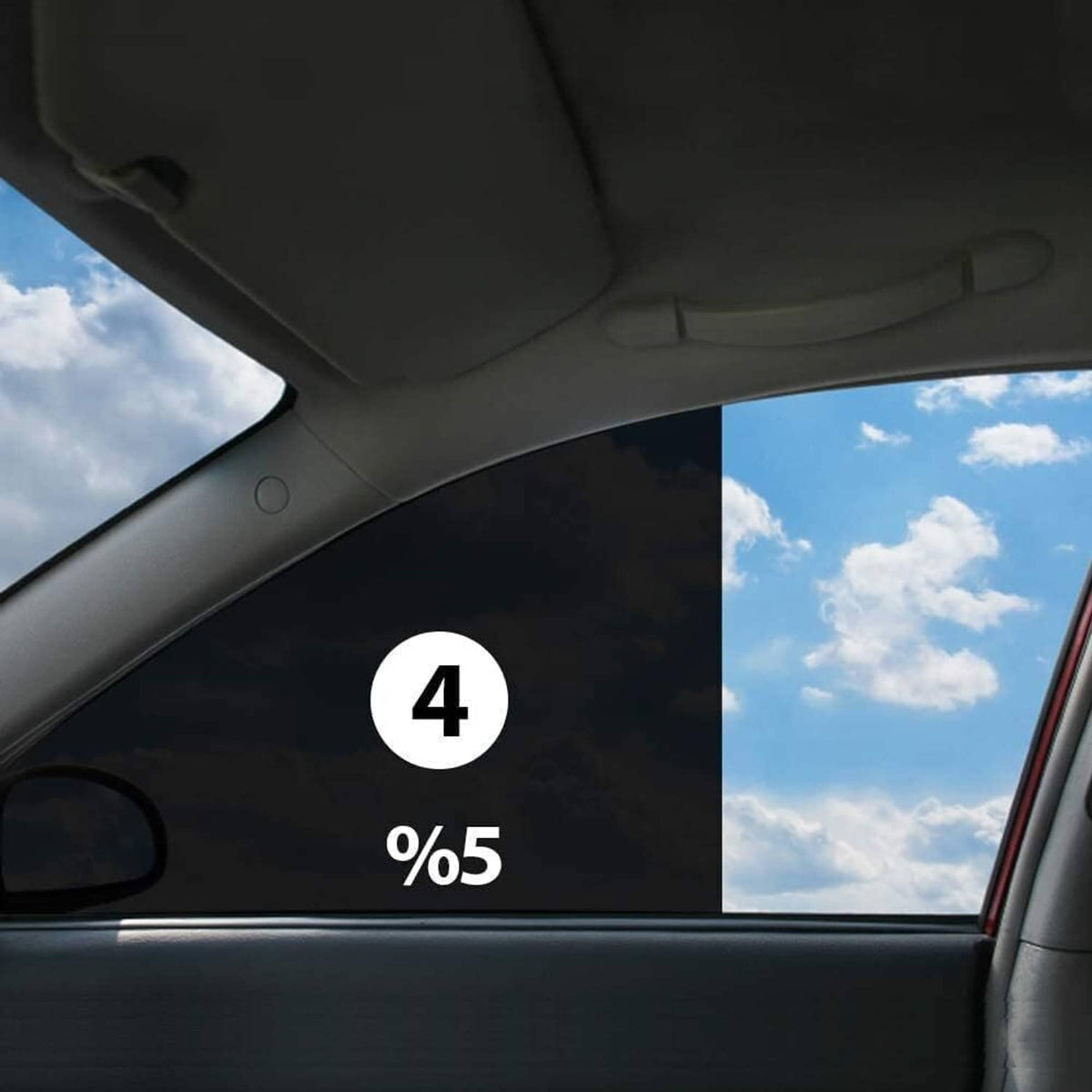 Car window tint film with %5 level indicator on side glass