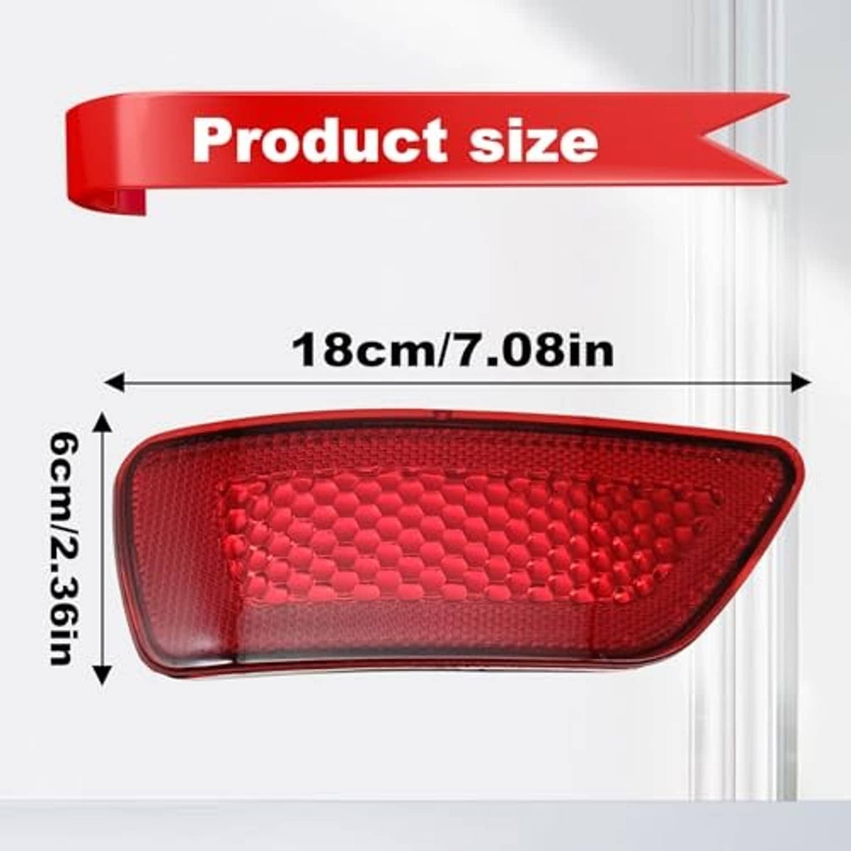 Red rear bumper reflector light size 18 cm x 6.1 cm, honeycomb lens