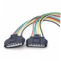 Pair of black 6-pin wire plug connectors with multicolor leads
