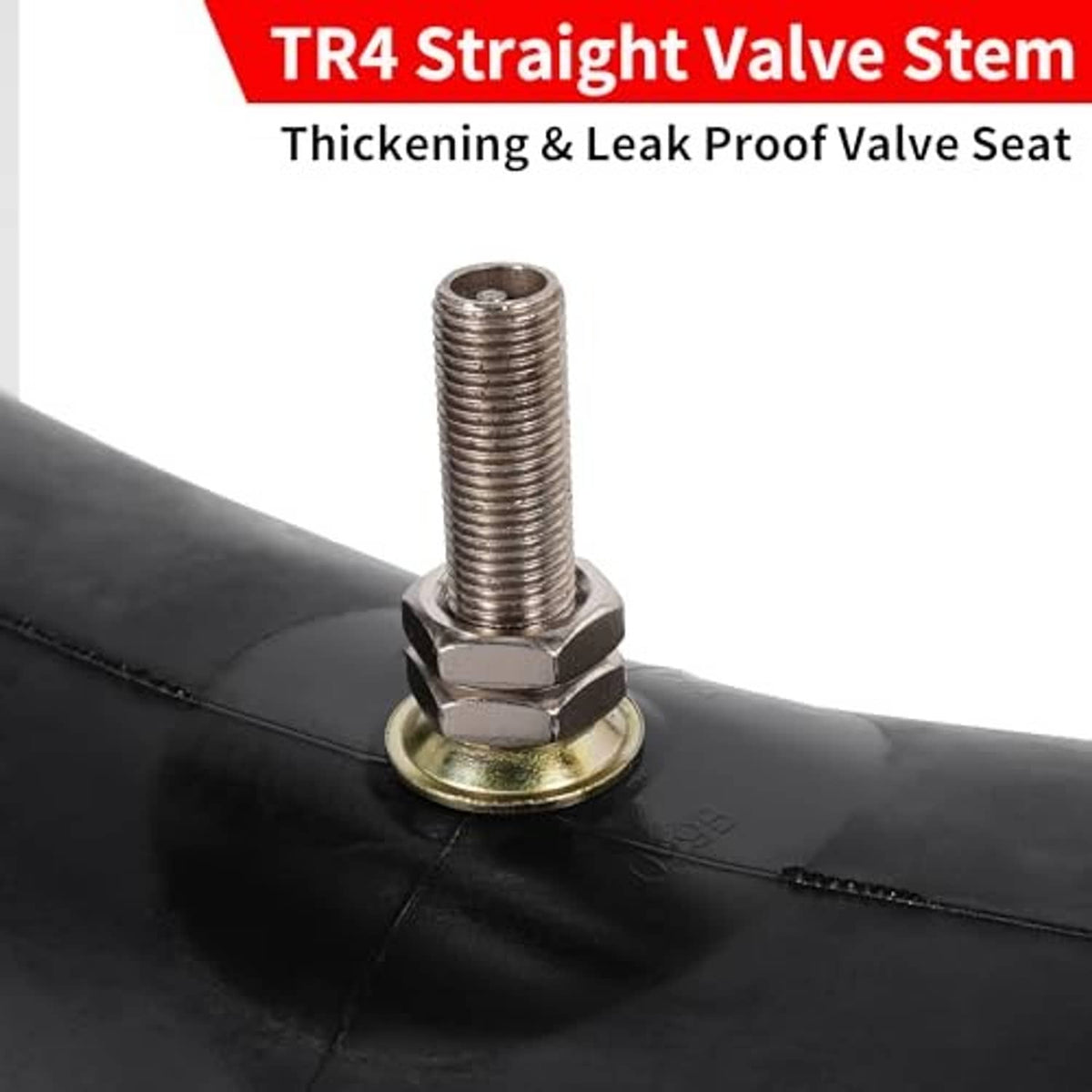 Motorcycle inner tube valve stem, threaded brass base on black tube