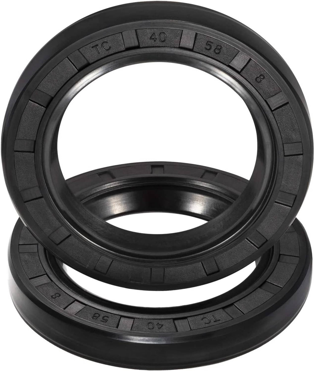 Black rubber wheel seal rings with molded markings, shown stacked and side profile