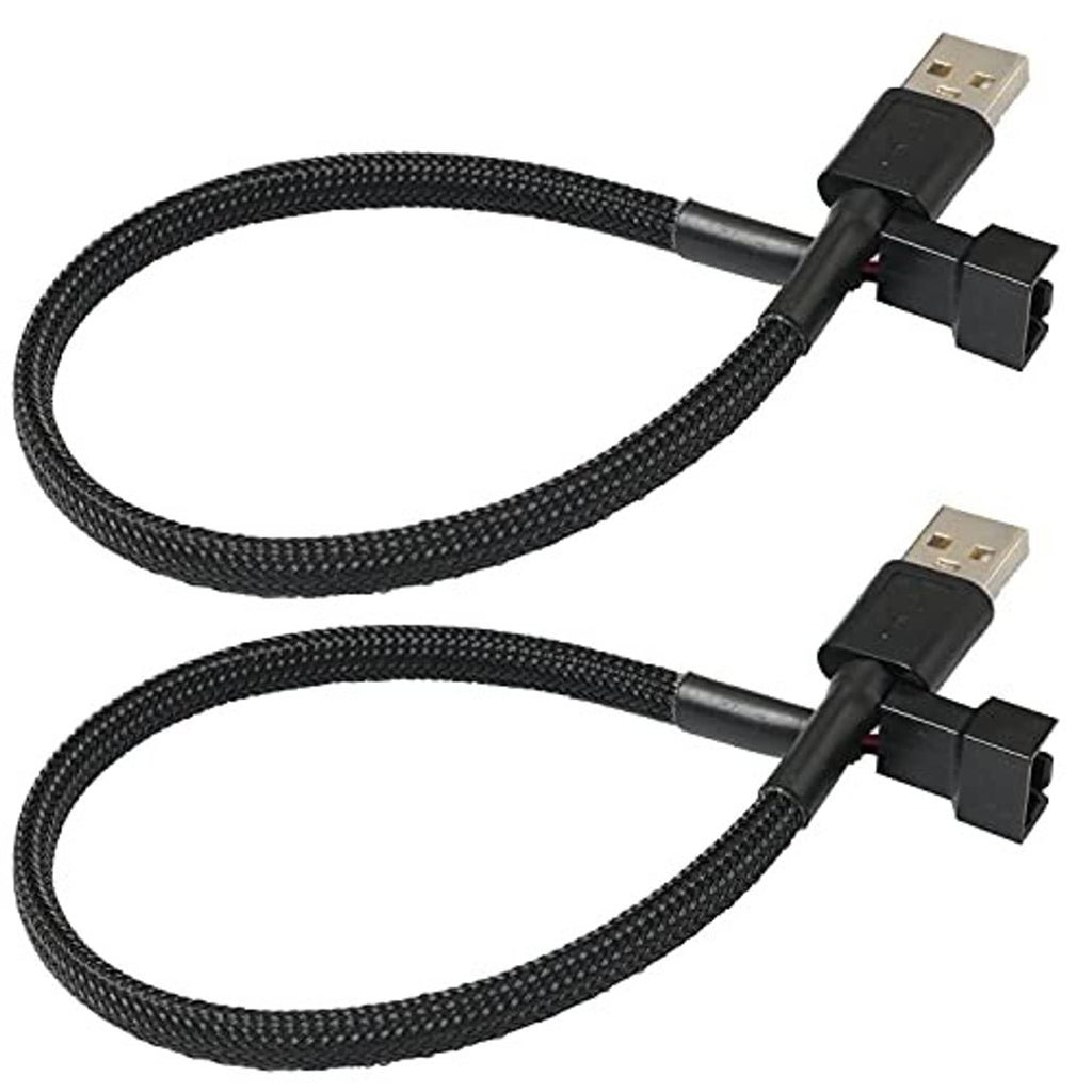 Two black USB-A to PWM fan adapter cables with 3/4-pin connectors