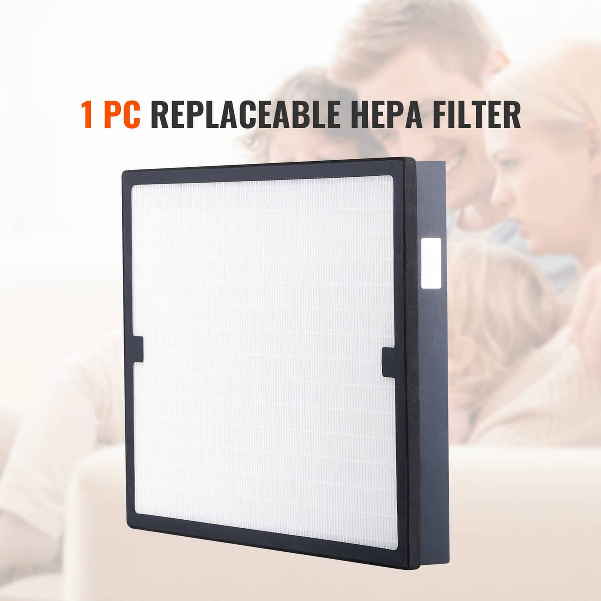 Replacement HEPA air filter panel with dark frame and white pleated filter media