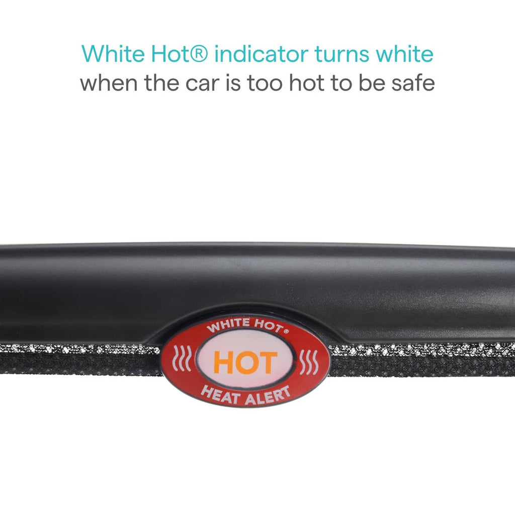 Black roller shade bar with round “WHITE HOT” heat indicator label