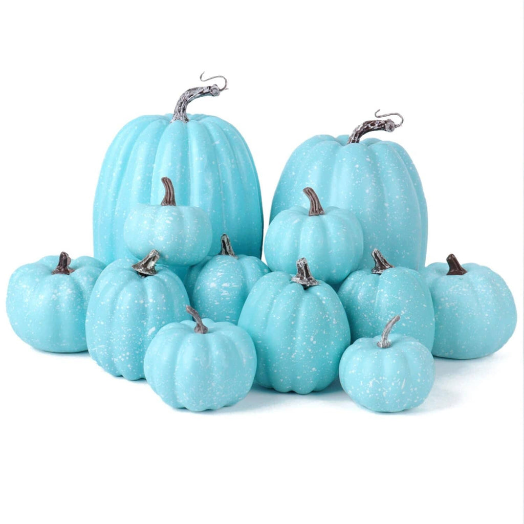 Assorted light blue glitter plastic pumpkins with metal stems