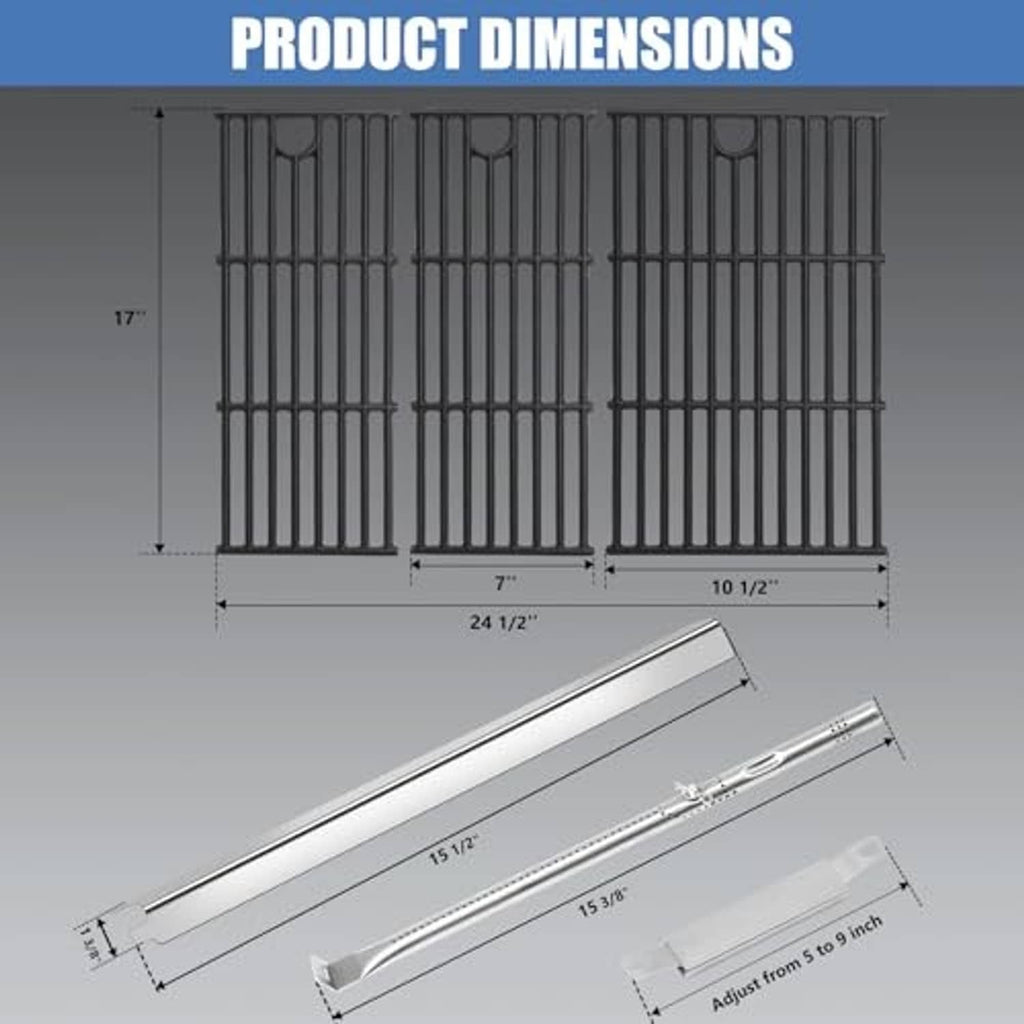 Grill grate replacement size diagram: 17 in height and 24.5 in width