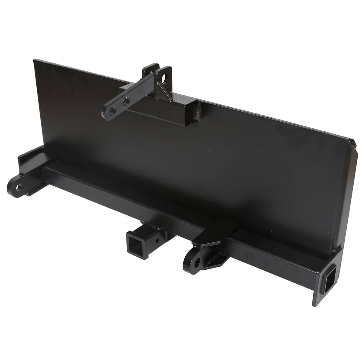 Black steel 3-point attachment adapter hitch with mounting brackets and pin holes