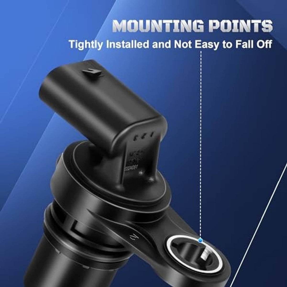 Black camshaft position sensor showing mounting point and electrical connector housing