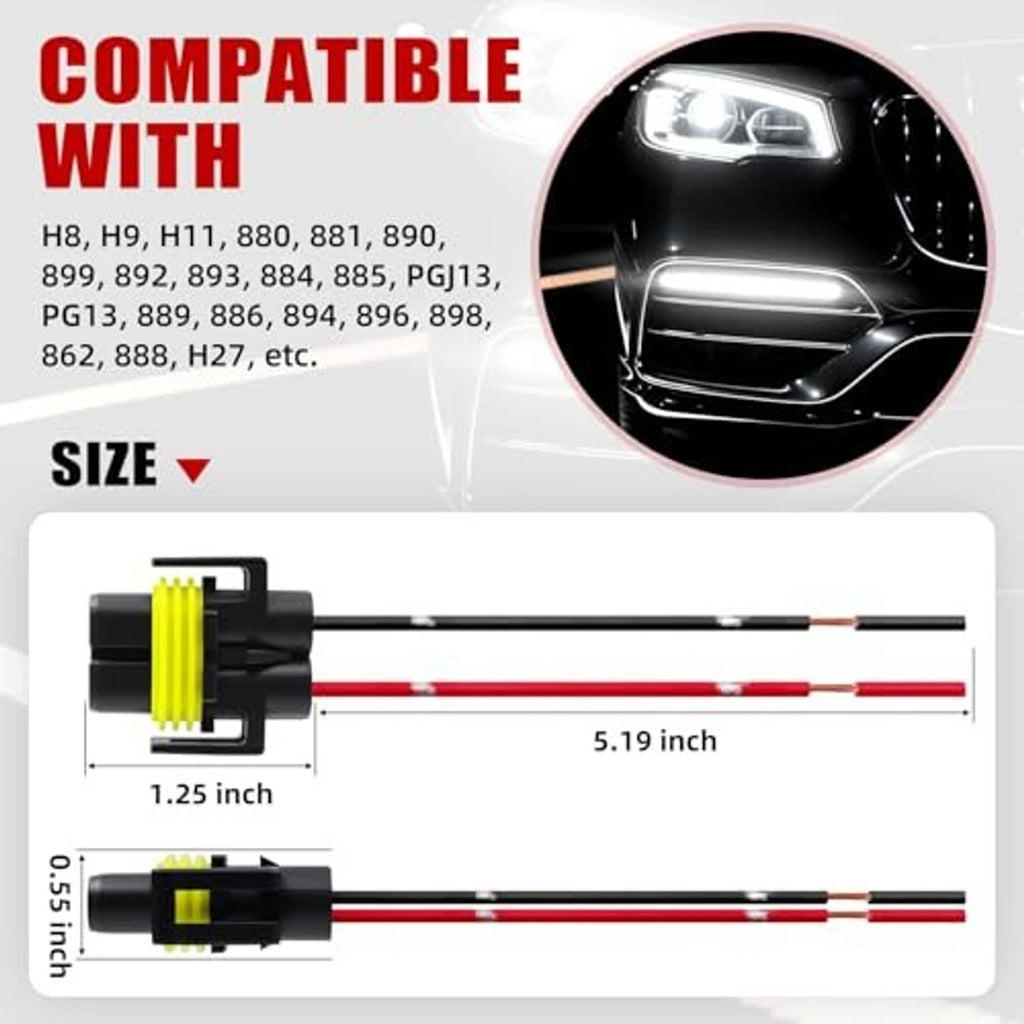 Female pigtail wiring harness with black housing, yellow ring, and red/black wires