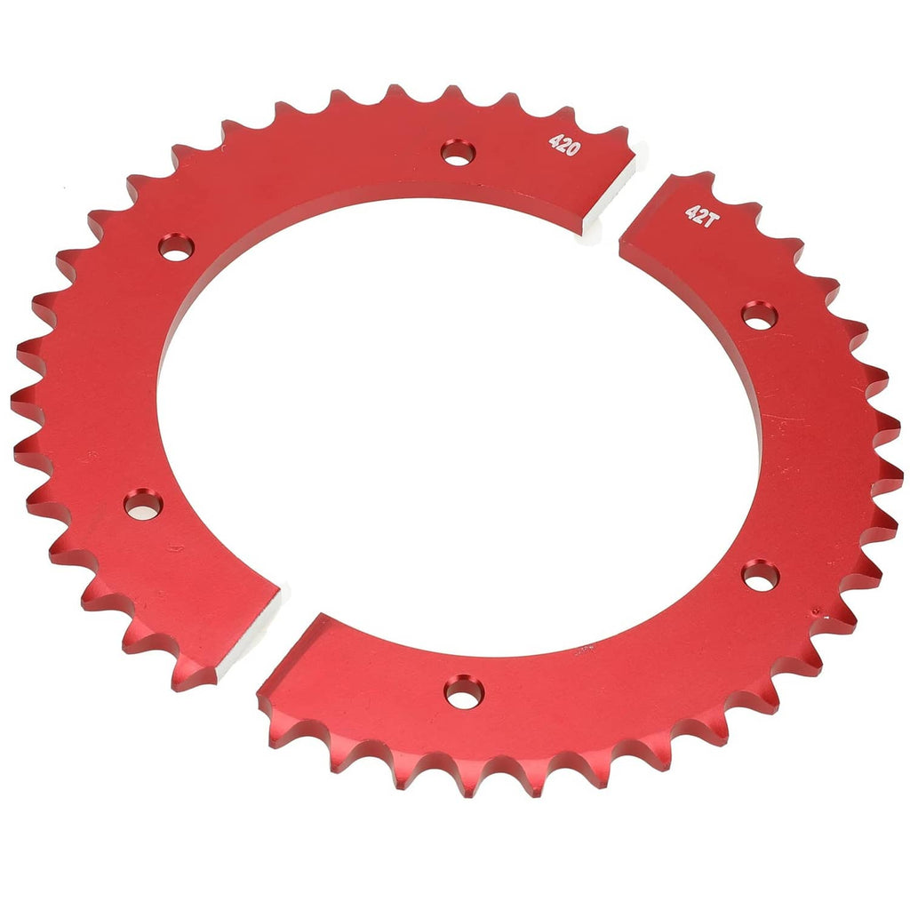 Red split sprocket gear, 42T with mounting holes for mini bikes