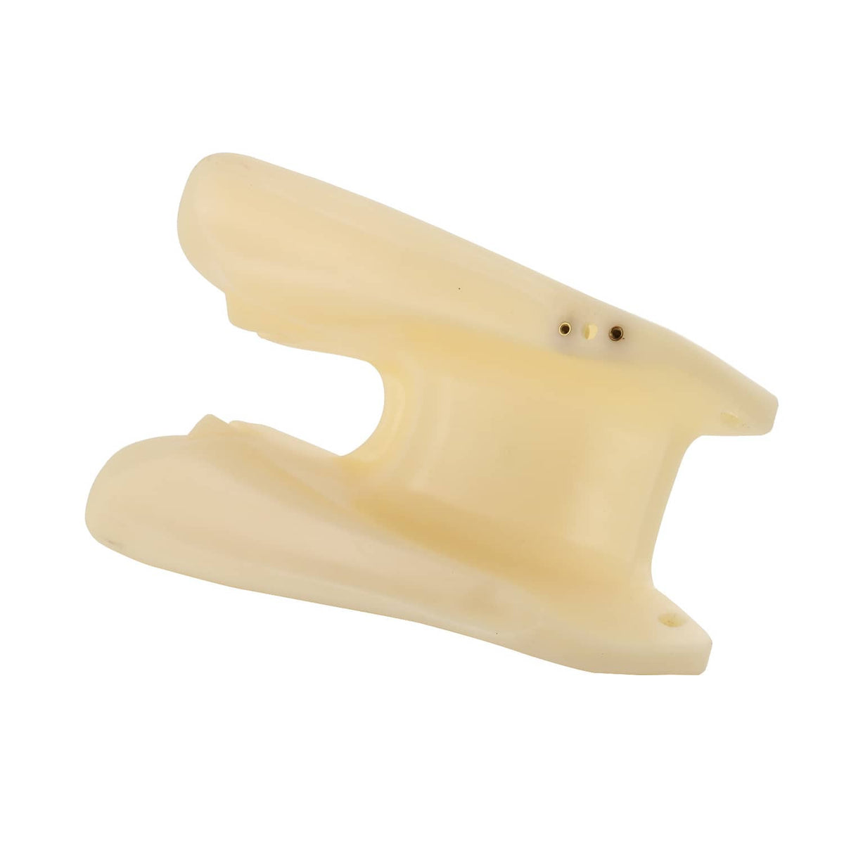 Plastic fuel tank for ATV, light tan with front mounting tab and two holes
