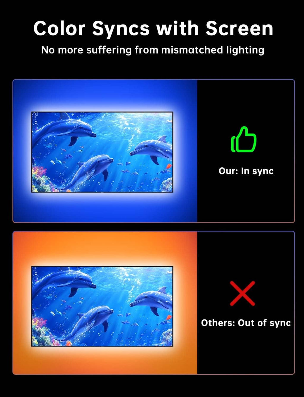 TV LED backlight sync feature showing matched screen color lighting