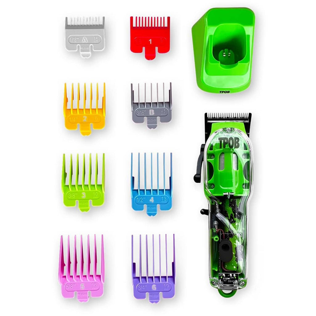 TPOB hair clipper guide comb set with multiple colored size guards