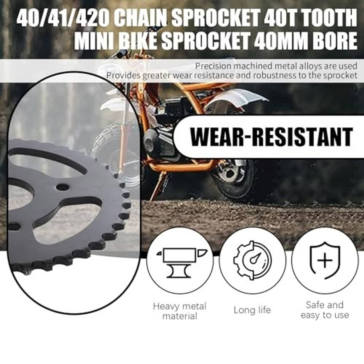 Black 40T 420 chain sprocket, precision machined metal alloy with bolt kit