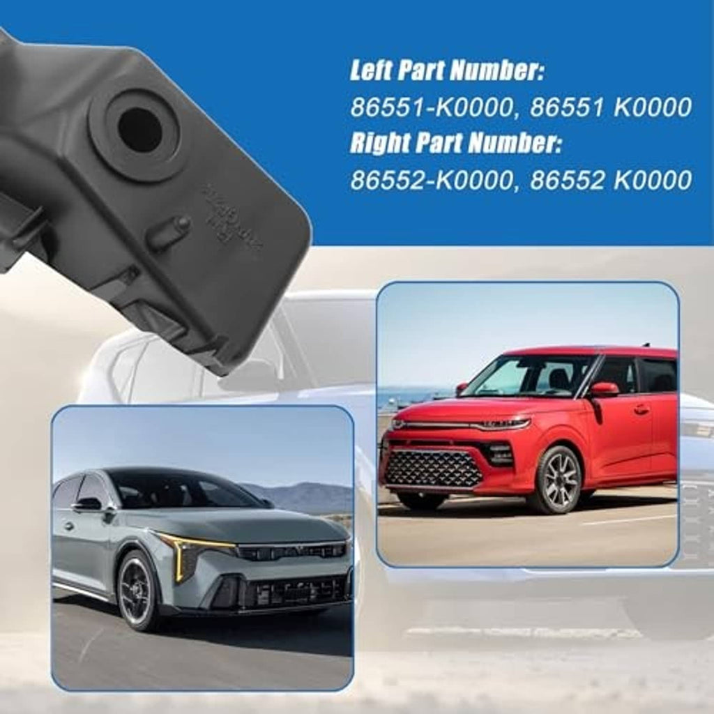 Close-up of black bumper bracket with left/right part numbers and red SUV