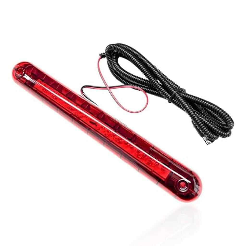 Red LED third brake light bar with clear lens and black coiled wiring harness