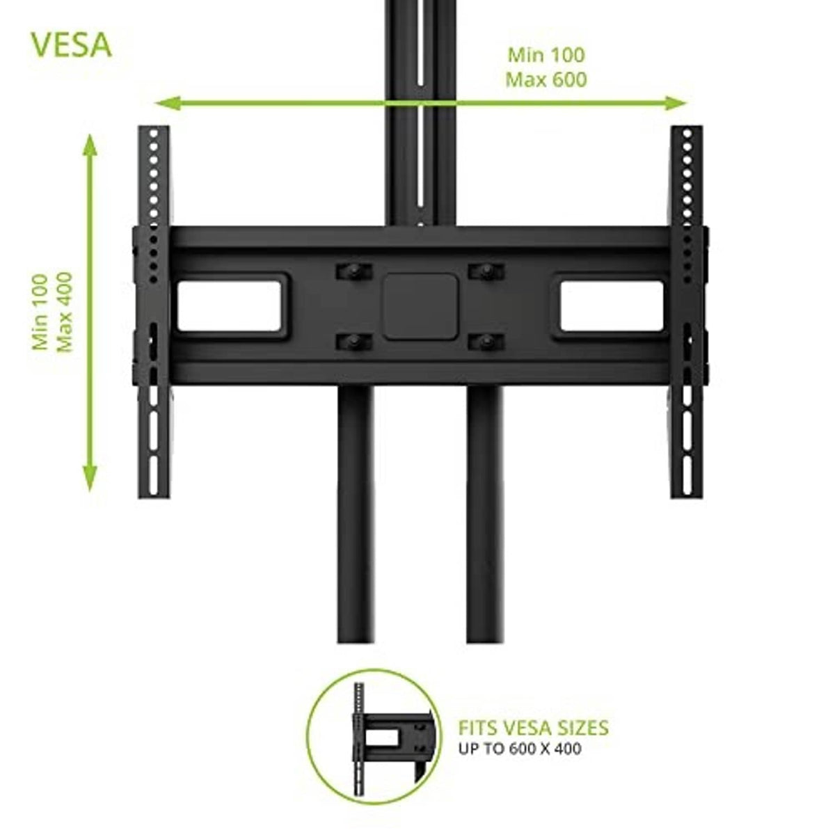 VESA mounting bracket with adjustable hole pattern for TVs up to 600 x 400 mm