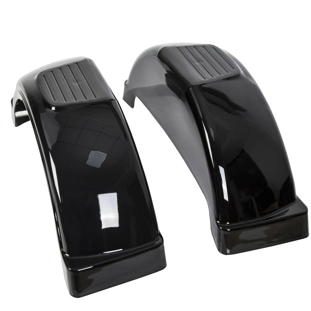 Pair of black trailer fenders with ribbed step pads on top