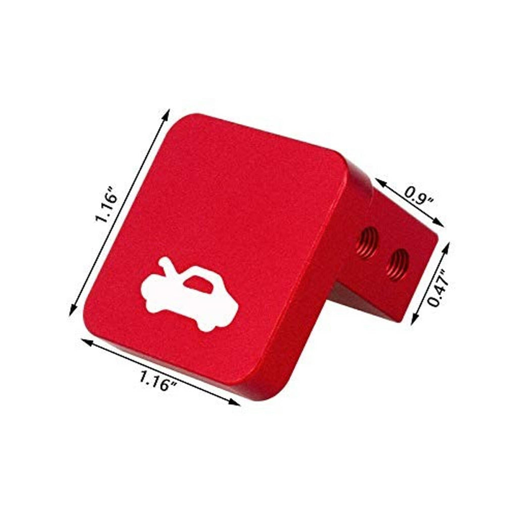 Red hood latch release handle with wrench icon, shown with size dimensions.