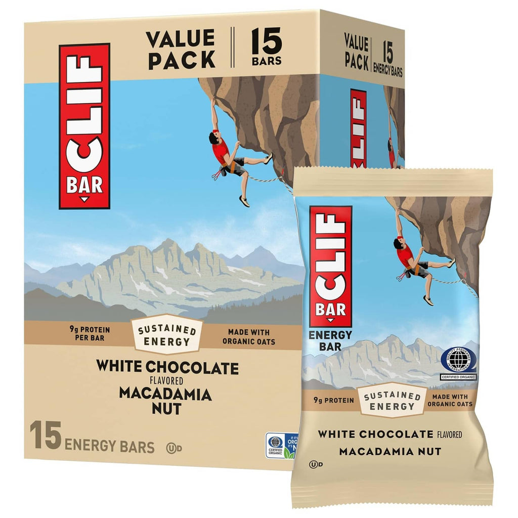 CLIF Bar white chocolate macadamia energy bar value pack, 15 bars