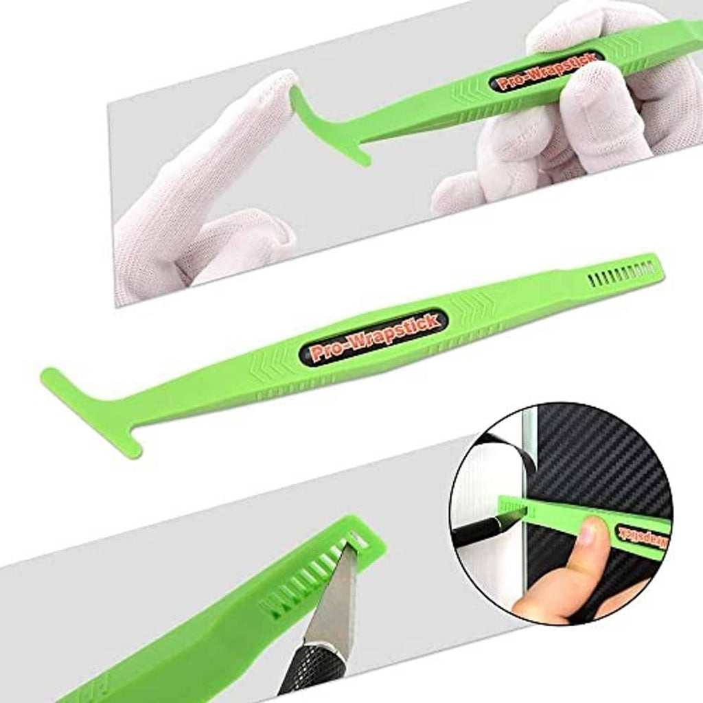 Green wrapstick squeegee with Pro-Wrapstick branding and white cleaning cloth