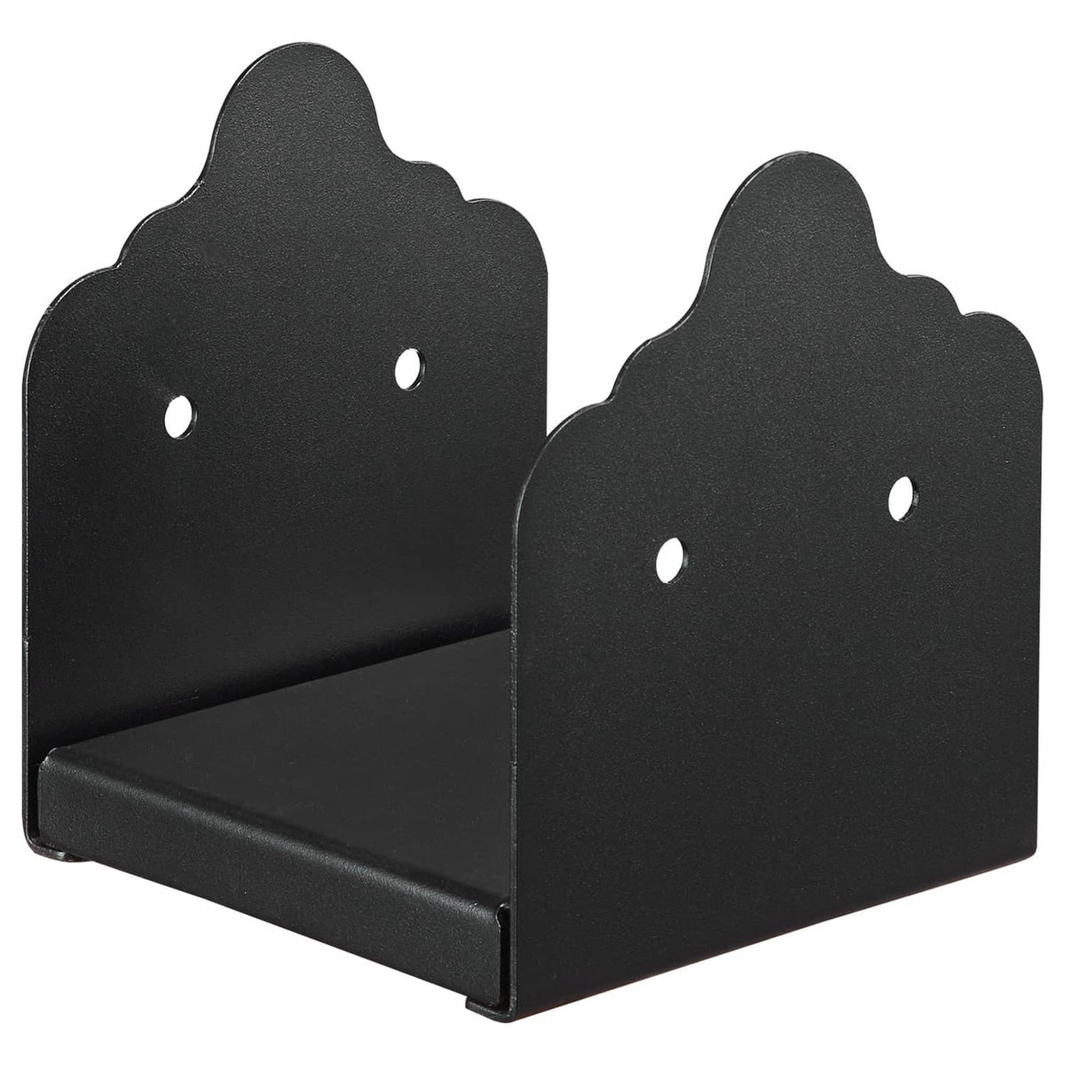 Black 6x6 post base bracket pair, curved-top plates with screw holes and flat base
