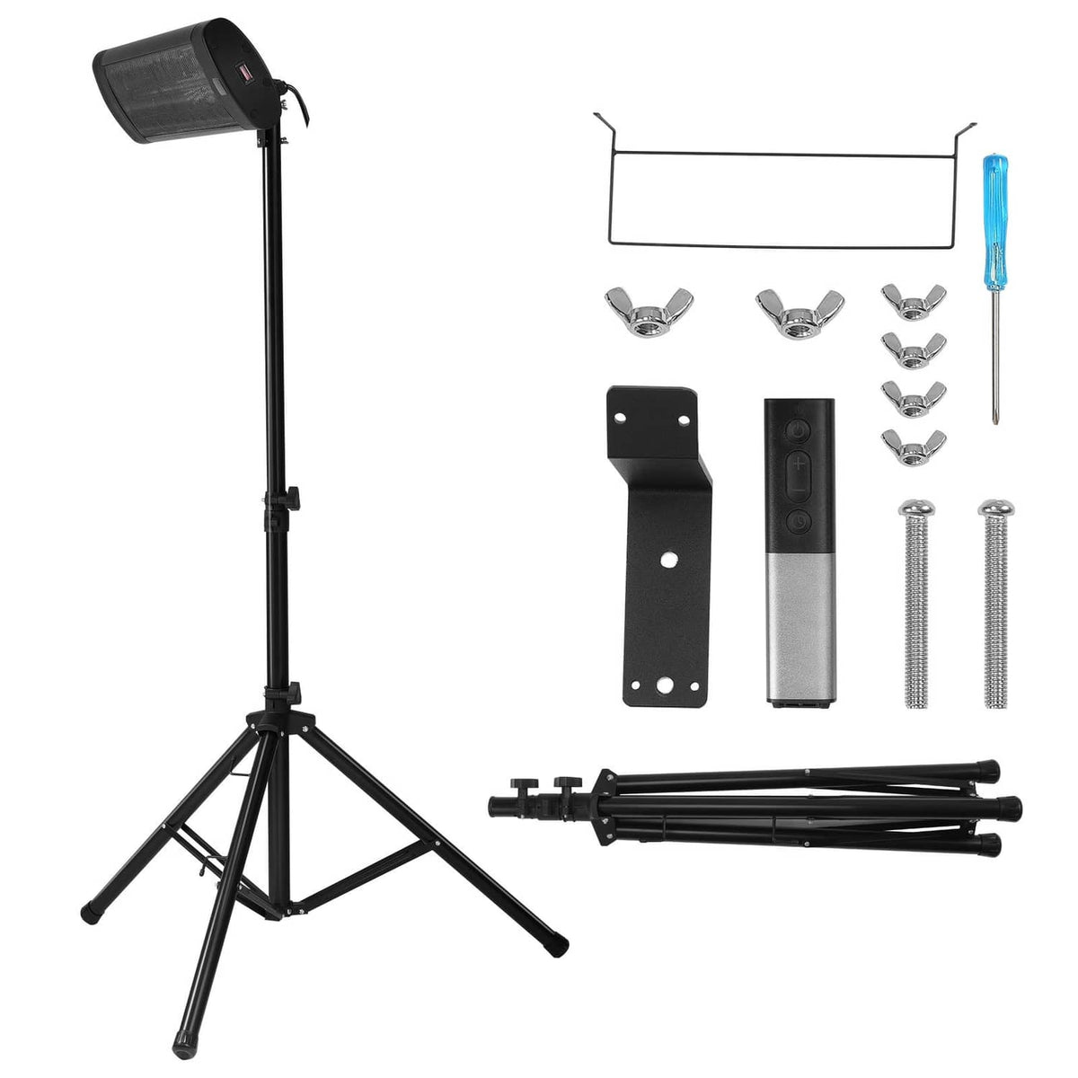 Infrared space heater parts set: stand, heating unit, remote, screws and brackets