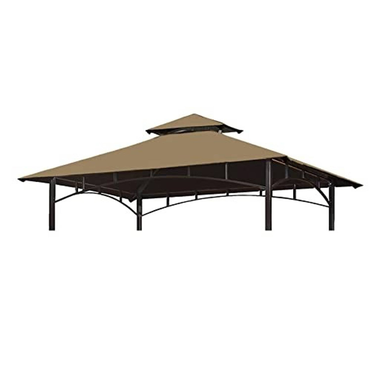 Khaki double-tier gazebo replacement canopy top with dark support frame
