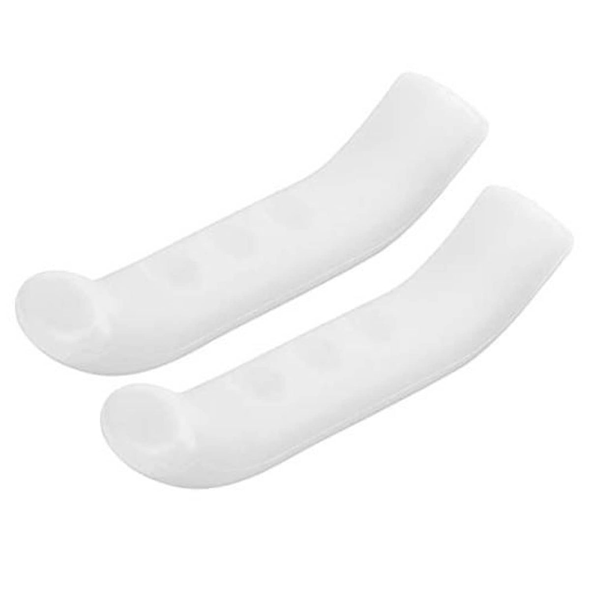 Pair of white silicone bike brake lever grips, anti-slip curved sleeves
