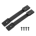 Black cabinet handle pull strap with mounting screws and two end mounting plates