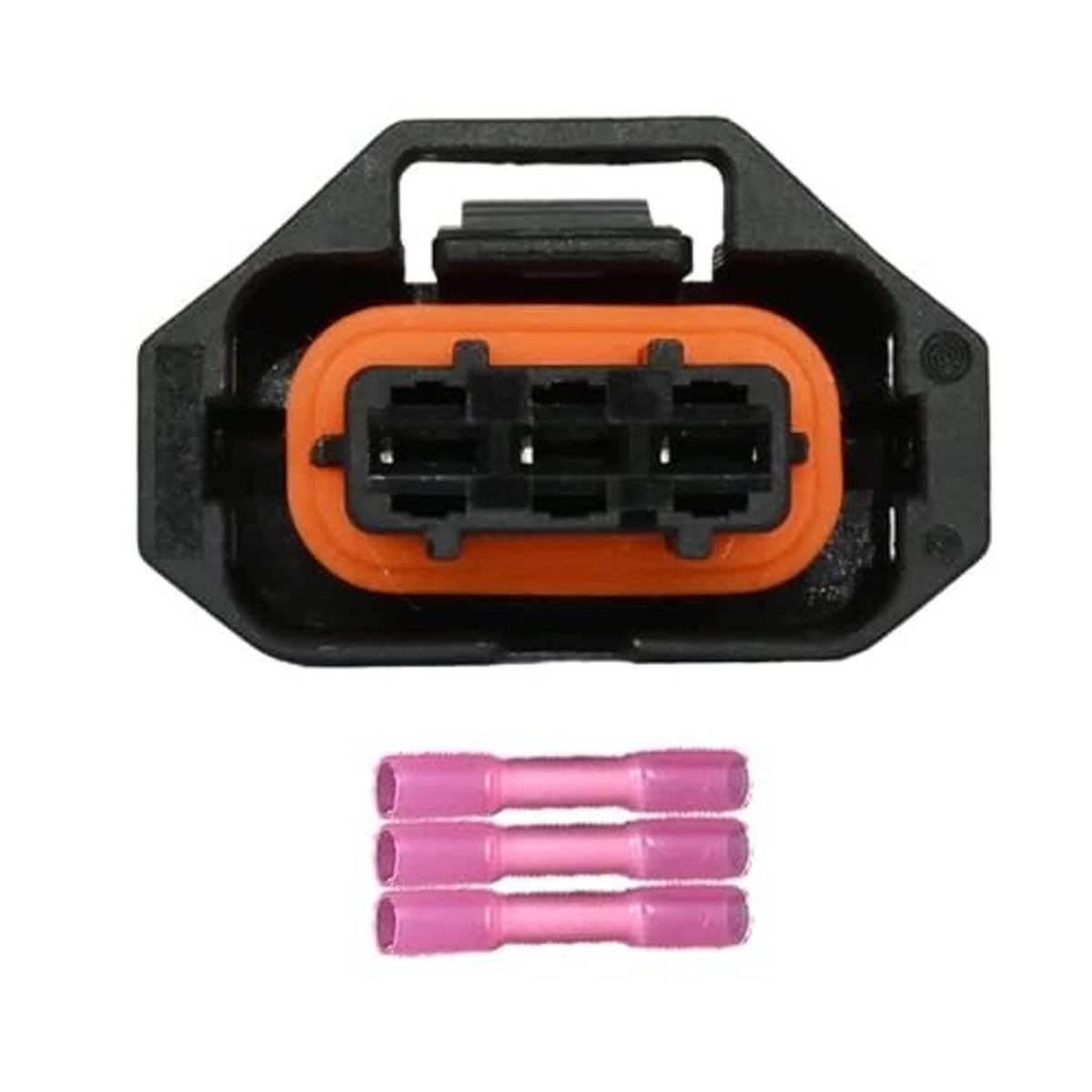 Throttle-position sensor connector showing orange frame and four black terminal slots